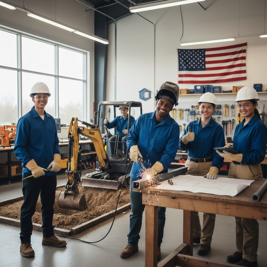 Skilled trade workers in action